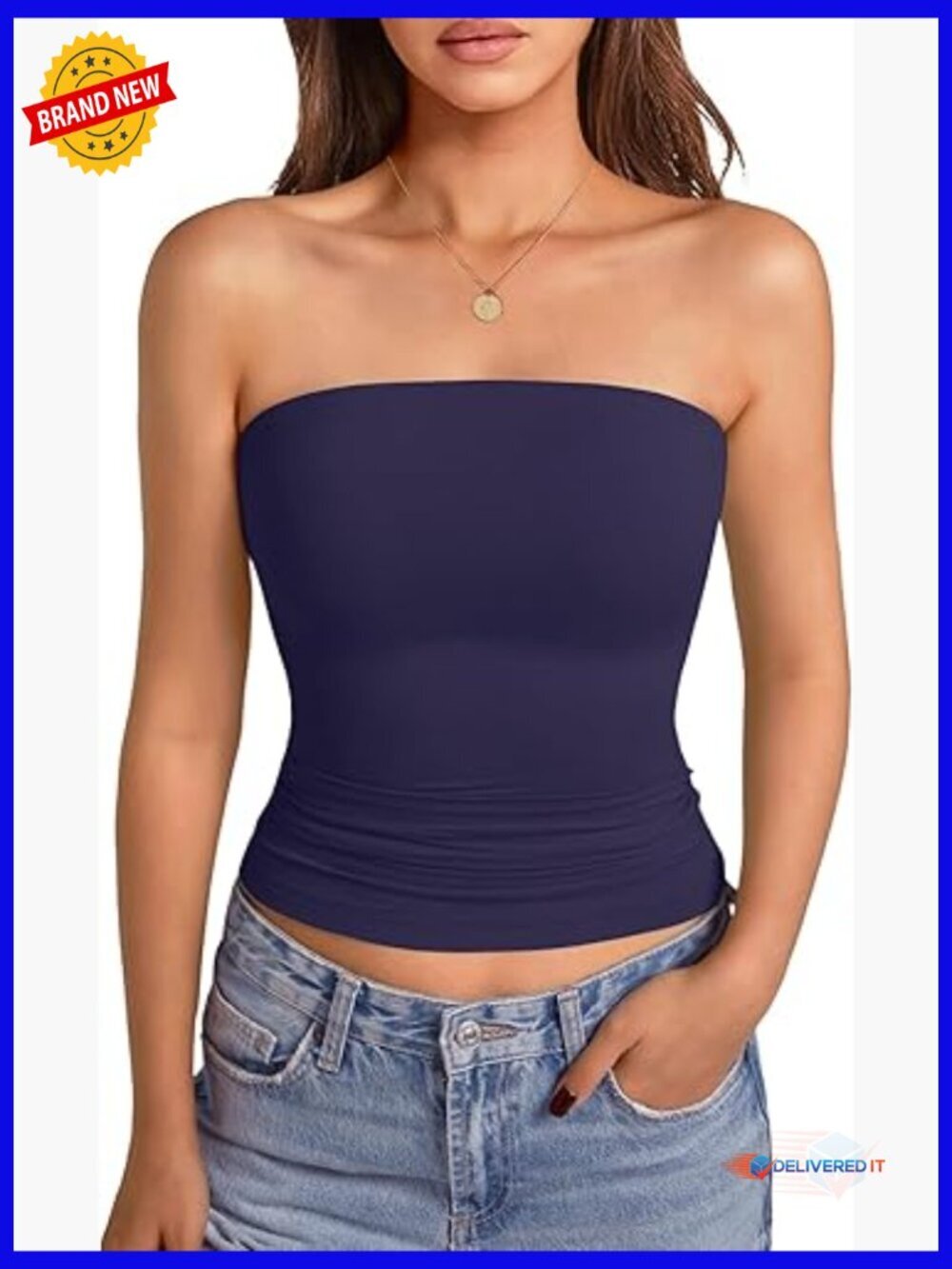 Strapless Crop Top with Built in Bra and Tube Tank Top Y2K Summer
